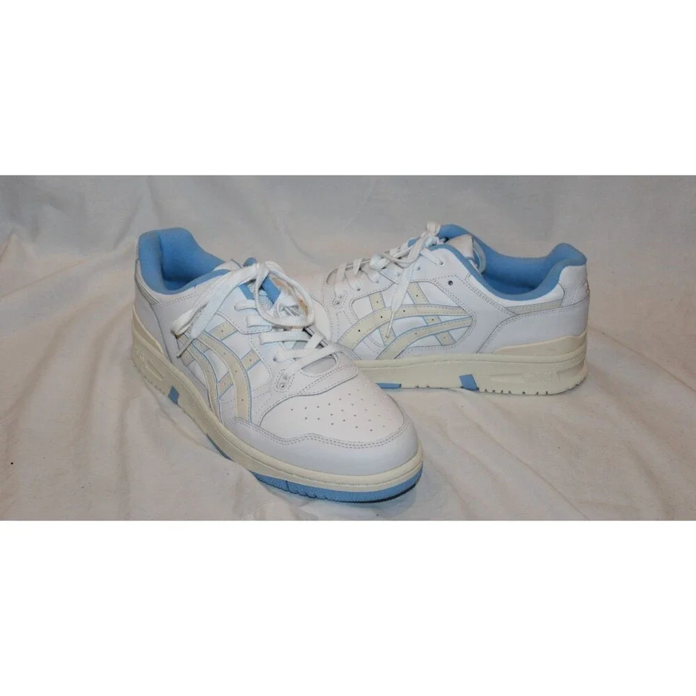 ASICS EX89 Men's Athletic Leather Sneakers White Blue Classic Sneakers NEW 10